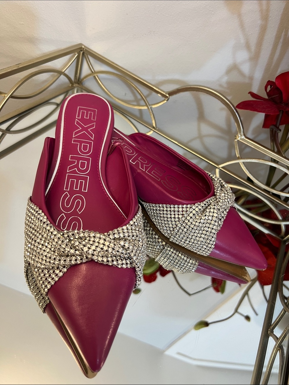 Express Women's Embellished Pointed-Toe Mule - Fuchsia Size 7